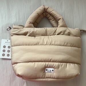 NWT Wilo The Label Beige Mini Two Strap Puffer Tote Hand Gym Bag Active Wear